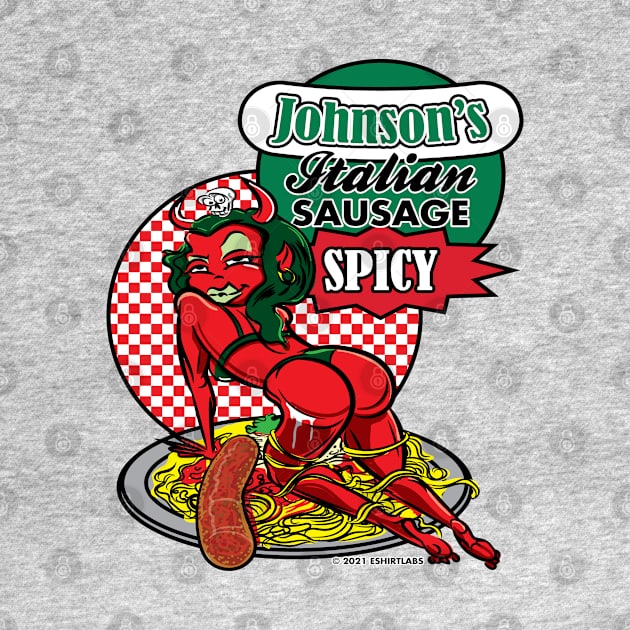 Spicy Italian Sausage Pasta Plate with Seductive Devil Woman by eShirtLabs